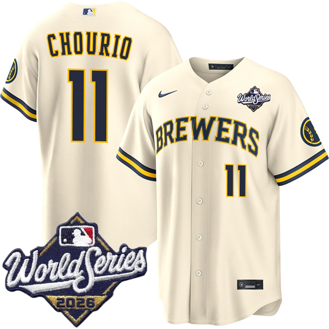 Men's Cream Milwaukee Brewers #11 Jackson Chourio 2026 World Series Stitched Baseball Jersey